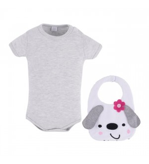 Conjunto Body Cachorrinha | Cor: Cinza e Rosa